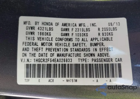 2014 Honda Accord Sport из США, поврежденный, VIN 1HGCR2F54EA026833